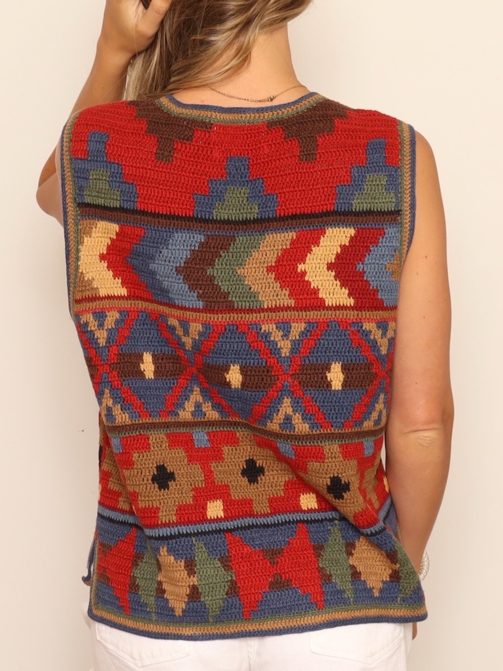 Vintage Robert Scott Hand Knit Pattern Multicolor Sweater Vest - Picture 2 of 4